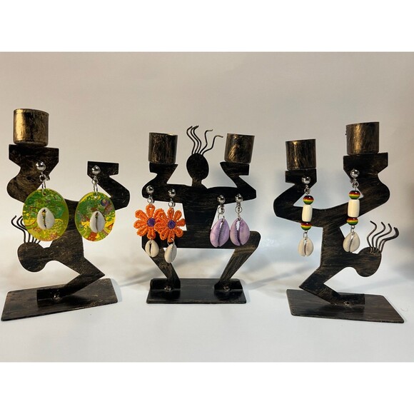 African Bone Cowrie Clip On Earrings 3 Pair Dangles2-3" Boho Hippie USA Made F3 - Picture 9 of 9